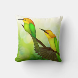 Almohada de pájaros amarillos y verdes