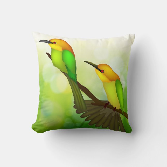 Almohada de pájaros amarillos y verdes (Anverso)