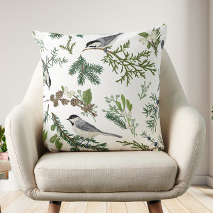 Almohada de pájaros botánicos vintage   Decoración