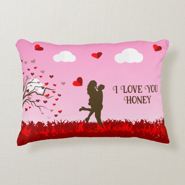 almohada de pareja romántica rosa (Anverso)