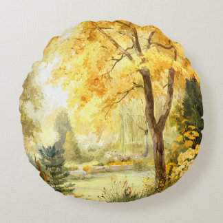 Almohada de parque de acuarela de árboles de otoño