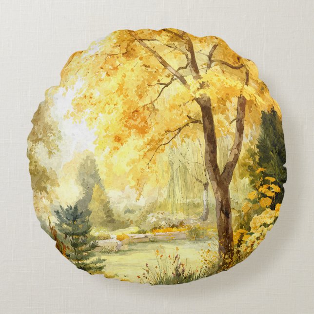 Almohada de parque de acuarela de árboles de otoño (Anverso)
