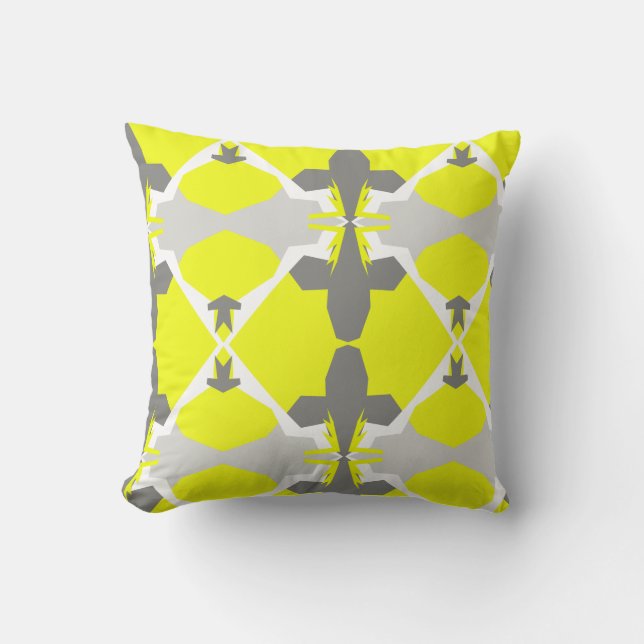 Almohada de patrón de arte abstracto gris amarillo (Anverso)