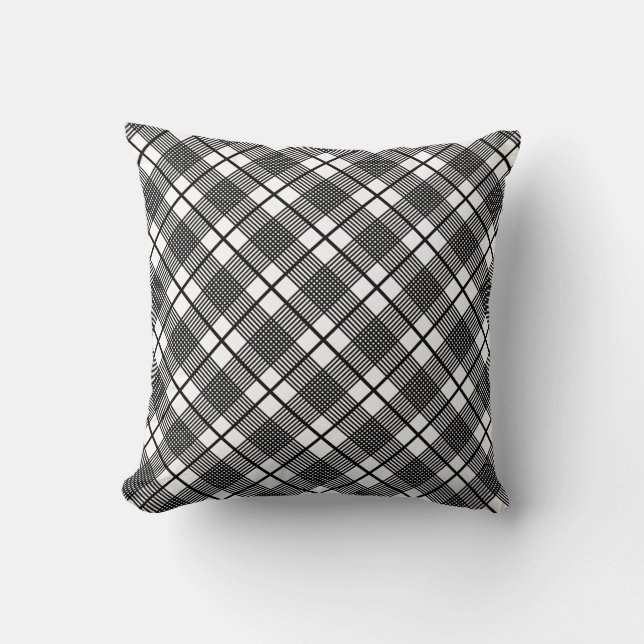 Almohada de patrón de cuadros Glen blanco negro de (Anverso)