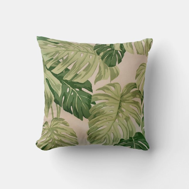 almohada de patrón de hojas verdes (Anverso)