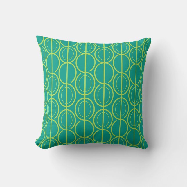 Almohada de patrón de línea ovalada ligada lima y  (Anverso)