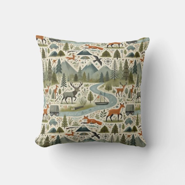 almohada de patrón de naturaleza y aventura (Anverso)