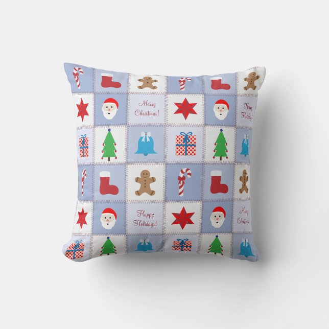 Almohada de Patrón de Navidad - Fondo de Tonos Azu (Anverso)