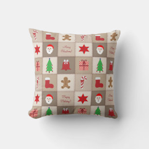 Almohada de Patrón de Navidad - Fondo Tonos Beige