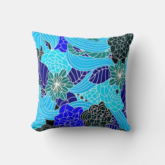 Almohada de Patrón Oriental en Azul (Anverso)
