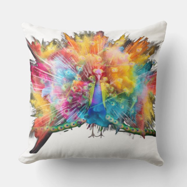 almohada de pavo real multicolor (Anverso)