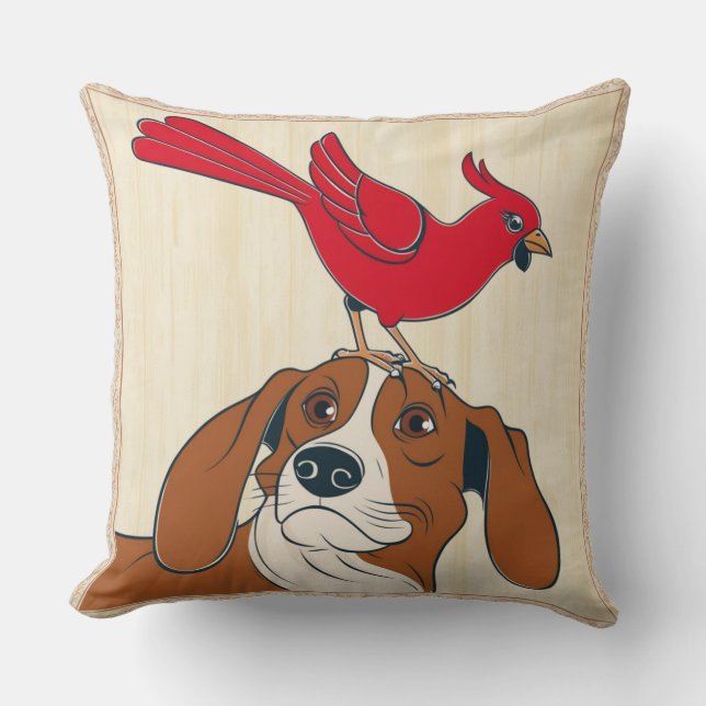 Almohada de perro con pájaro rojo en la nariz - an (Anverso)