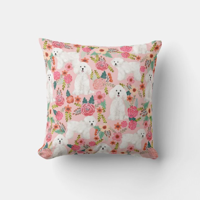 almohada de perro floral Bichon Frise (Anverso)