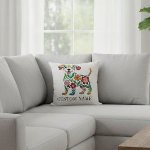 Almohada de perro floral personalizada con nombre