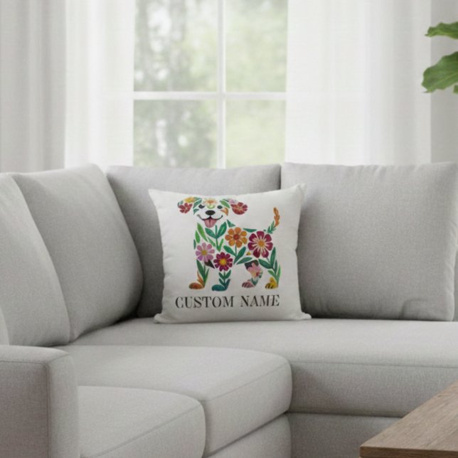 Almohada de perro floral personalizada con nombre (Subido por el creador)