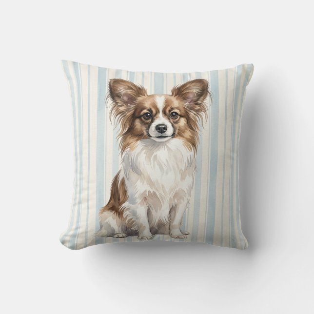 Almohada de perro Papillon con acuarela (Anverso)