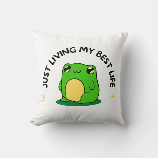 Almohada de personaje de rana simple linda verde (Anverso)
