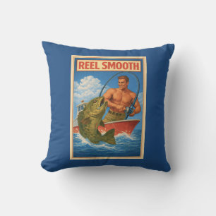 Almohada de Pescador Retro Náutico Azul Reel Smoot