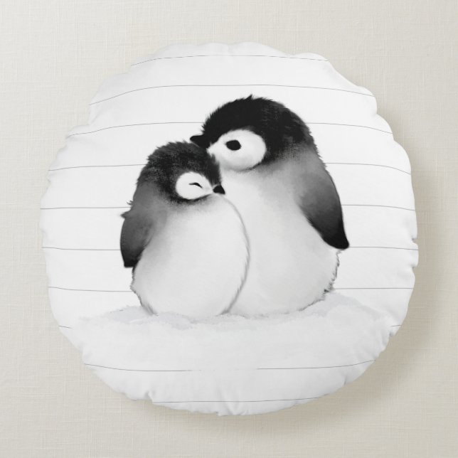 almohada de pingüino de rayas blancas minimalistas (Anverso)