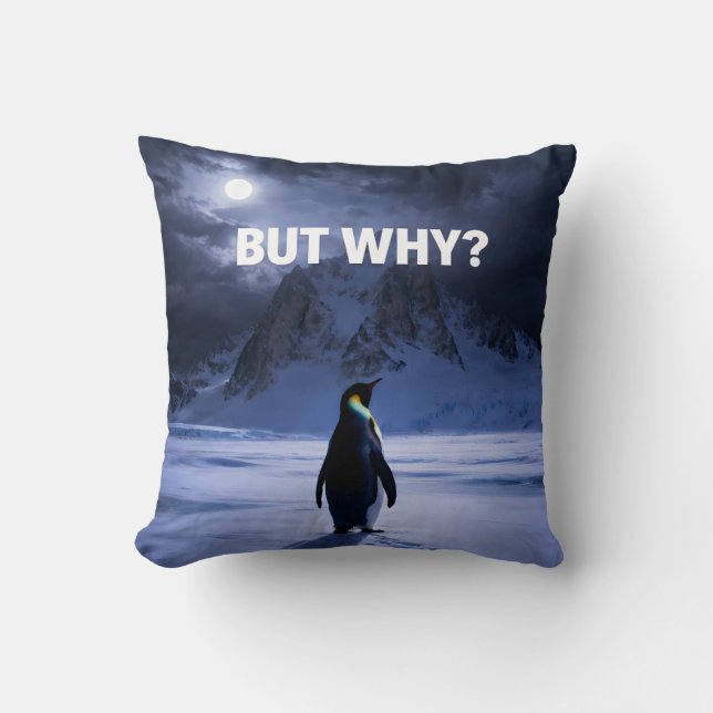 Almohada de Pingüino Divertida PERO POR QUÉ (Anverso)
