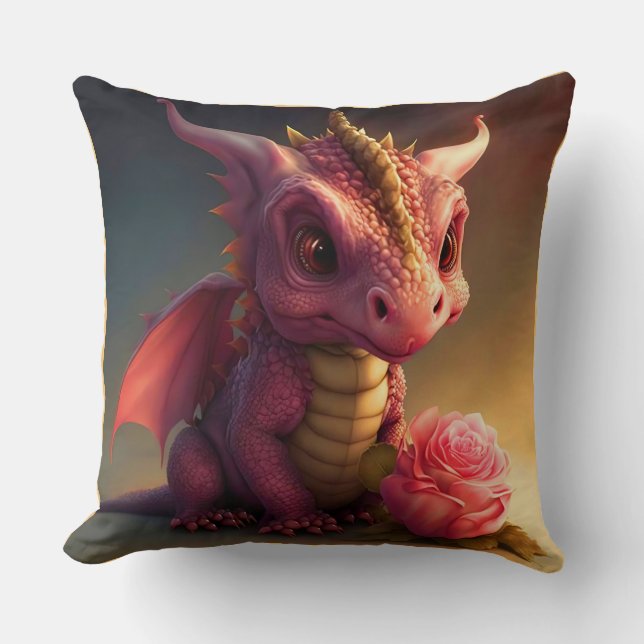 Almohada de Pinkie - Dragón Rosa con una Rosa  (Anverso)