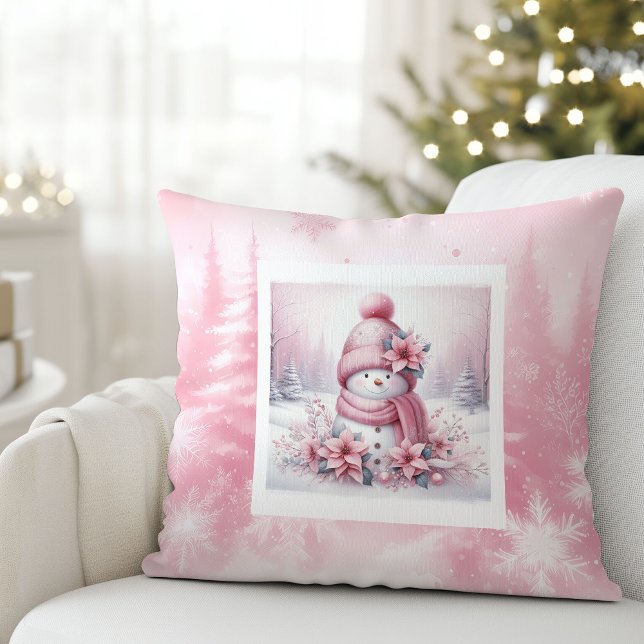 Almohada de Pinkmas de muñeco de nieve acogedor De (Pinkmas Cozy Snowman Pillow Winter Forest Decor)