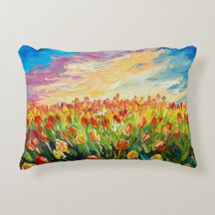 Almohada de pintura al óleo de campo de flores imp