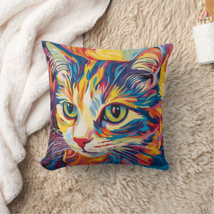 Almohada de pintura al óleo de gato vibrante