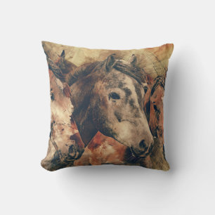 Almohada de pintura de caballo gris marrón