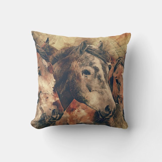 Almohada de pintura de caballos gris marrón (Anverso)