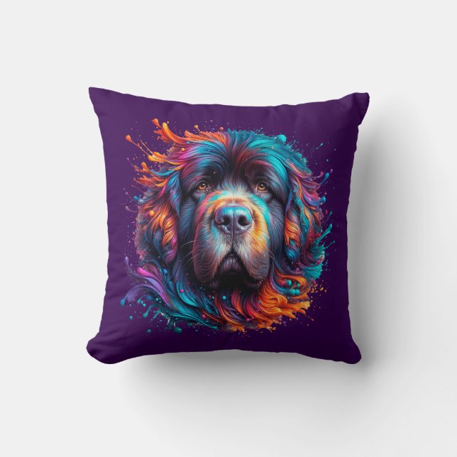 Almohada de pintura morada de perro de Terranova (Anverso)