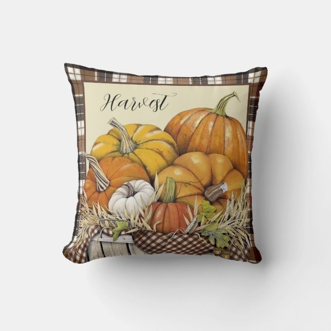 almohada de plaqueta y calabazas de otoño (Anverso)