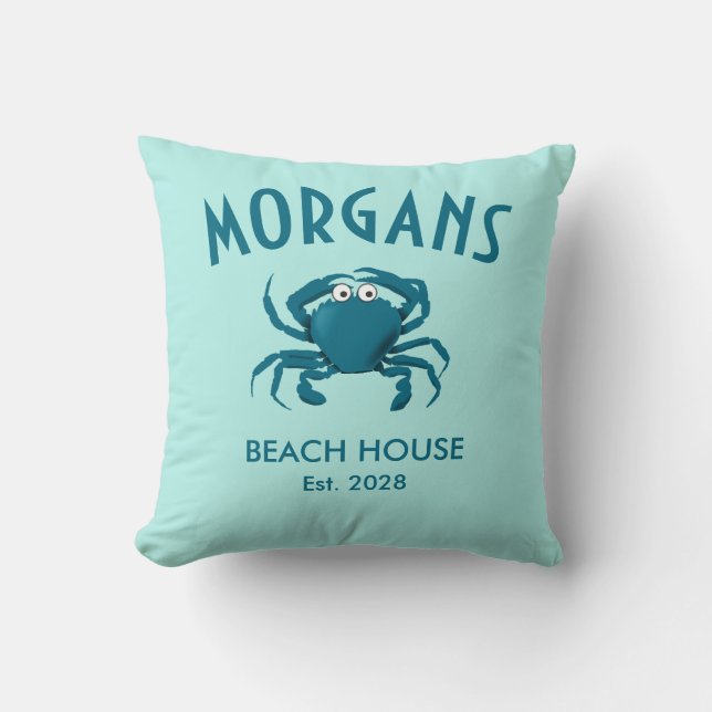 Almohada de playa personalizada Blue Crab Beach (Anverso)