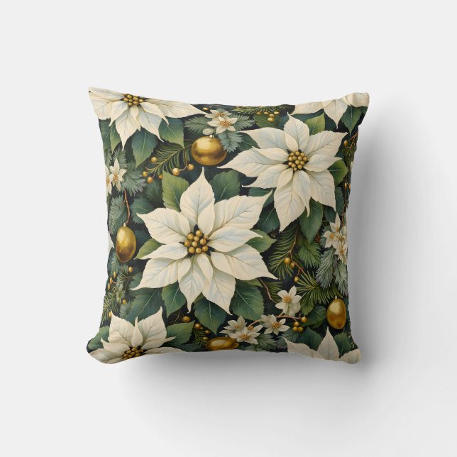 Almohada de poinsettia blanca de Navidad (Anverso)