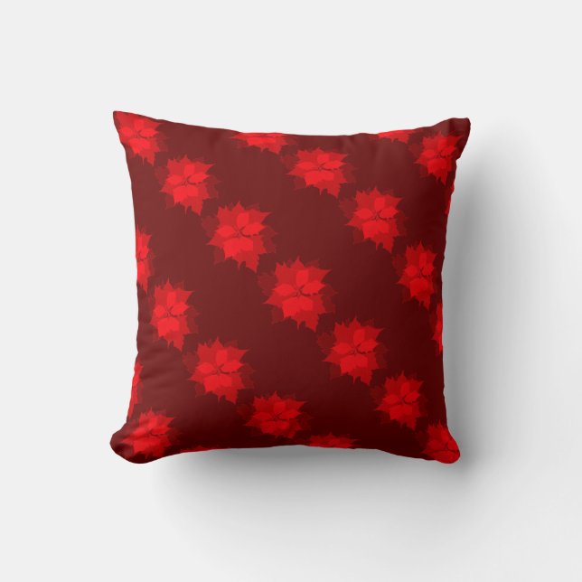 Almohada de Poinsettia tonos de rojo Navidad (Anverso)
