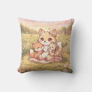 Almohada de prado de familia de zorro lindo