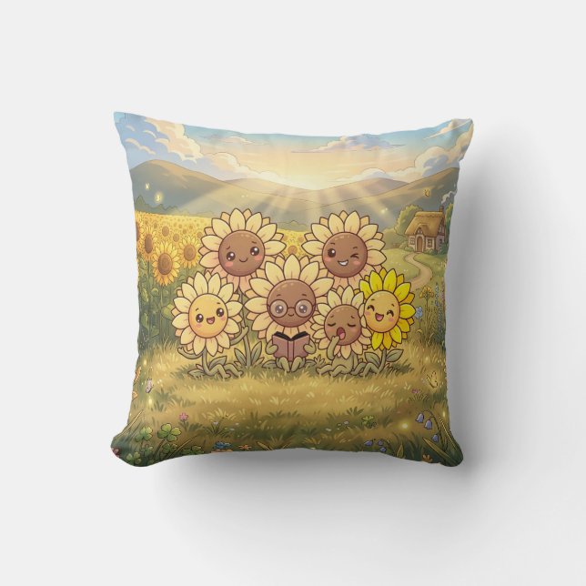 Almohada de prado de girasoles soleado (Anverso)