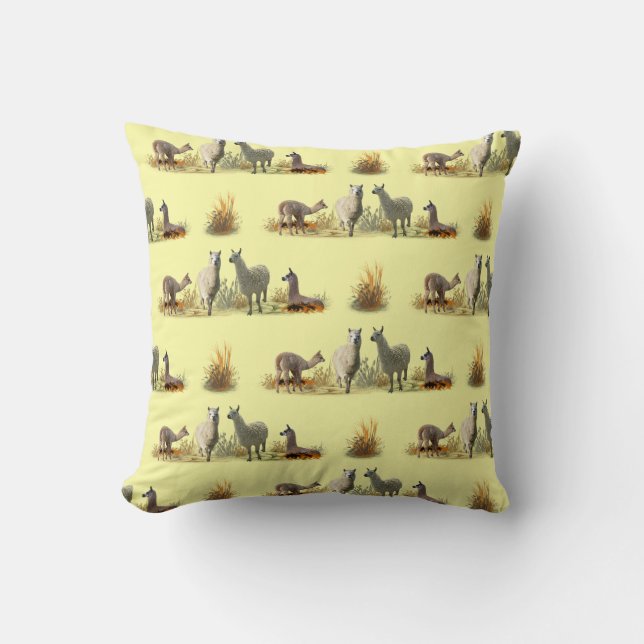 Almohada de prado de llama (amarillo claro) (Anverso)