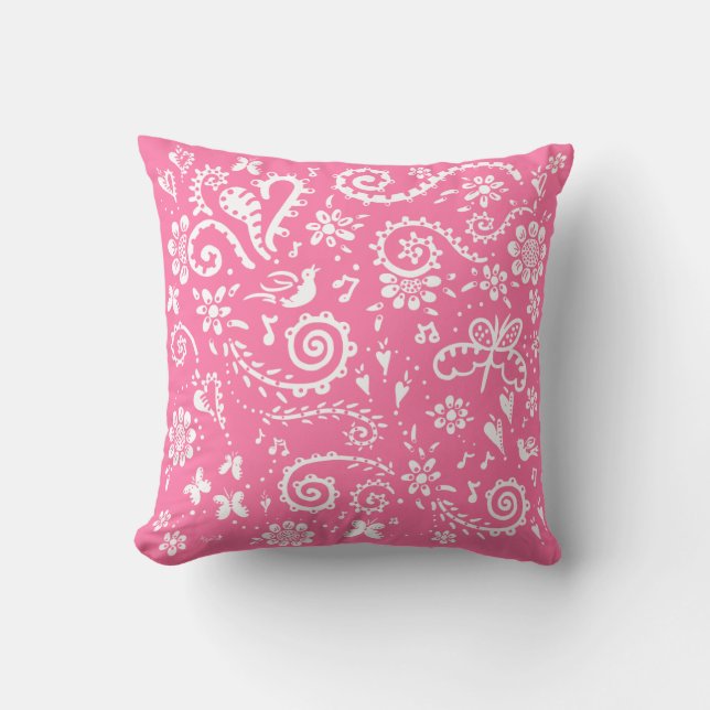 almohada de primavera en rosa y blanco (Anverso)