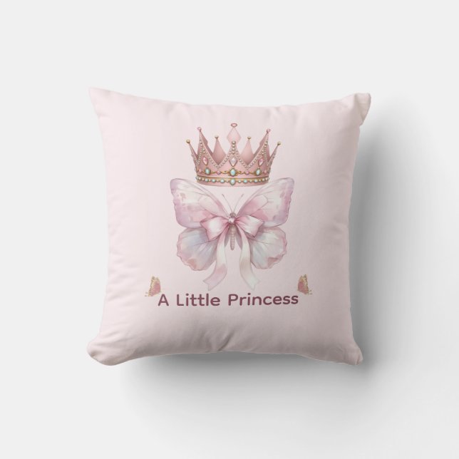 Almohada de Princesa Real Corona de Mariposa Rosa (Anverso)