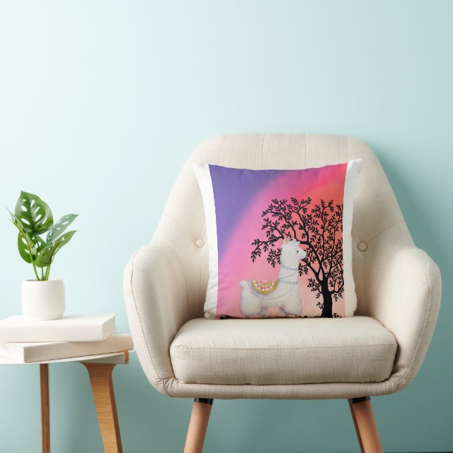 Almohada de puesta de sol de llama linda (Silla)