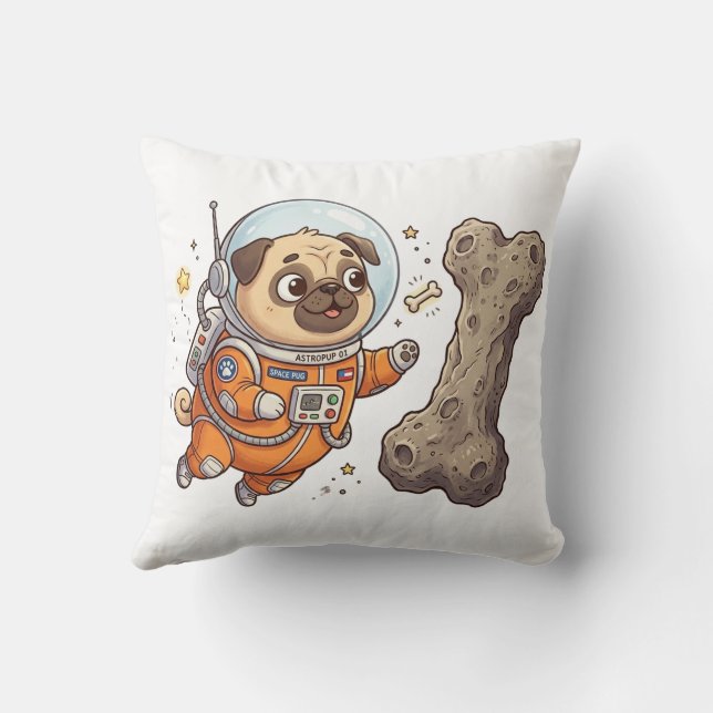 Almohada de Pug de Dibujos Animados con Casco (Reverso)