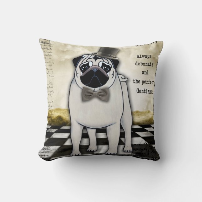Almohada de Pug Distinguida (Anverso)