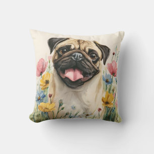 Almohada de Pug en Acuarela