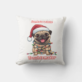 Almohada de Pug Pequeño Alborotador de Santa