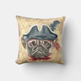 Almohada de Pug Pirata Cara Negra