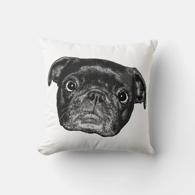 Almohada de Pug Sonriente con Puntos (Anverso)