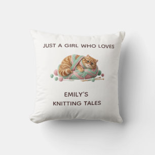 Almohada de punto grueso y acogedor gato con nombr