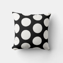 almohada de puntos de polka grande en blanco y neg