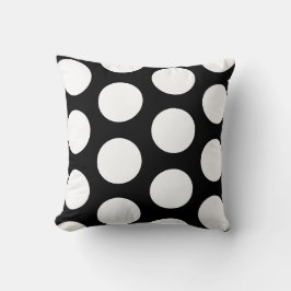 almohada de puntos de polka grande en blanco y neg